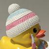 Funny Duck Figurine Small Resin Crocheting Duck Statue Collectible Tabletop Ornament for Desk Bookshelf Car Dashboard Decor