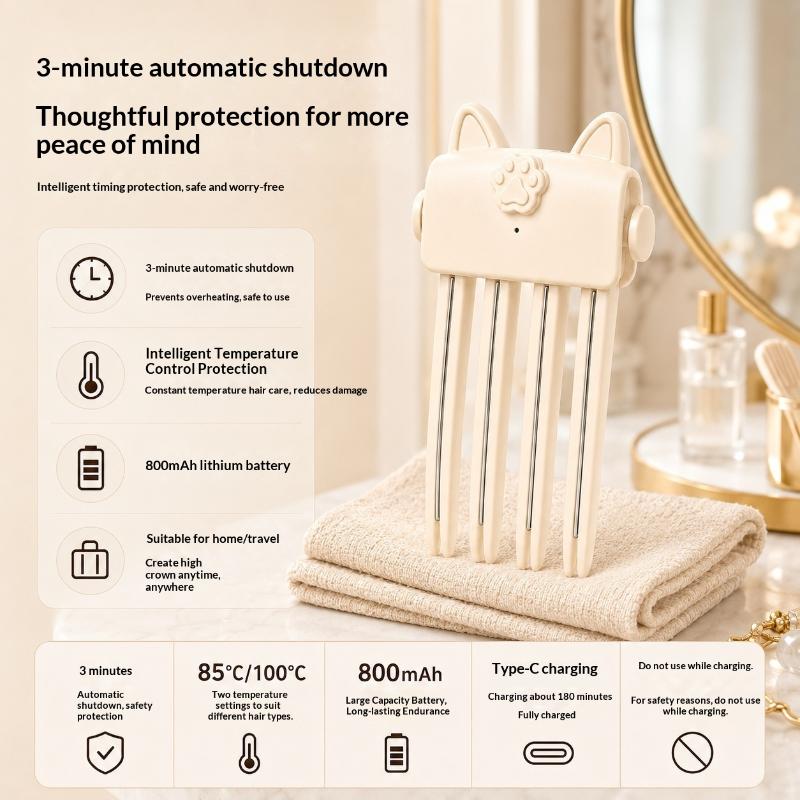 Portable Heated High‑Crown Root Volumizing Clip Wireless Rechargeable Fluffy Hair Styling Accessory Anti‑Flat Top Root Lifter
