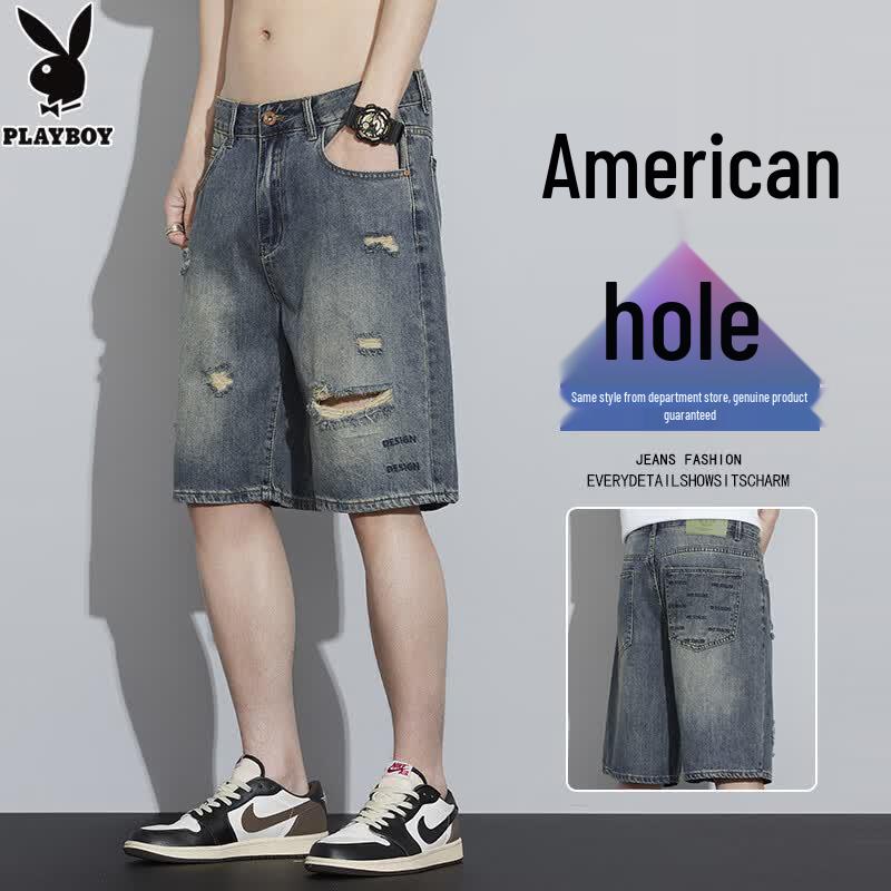 PLAYBOY Men s Summer Ripped Denim Shorts 29