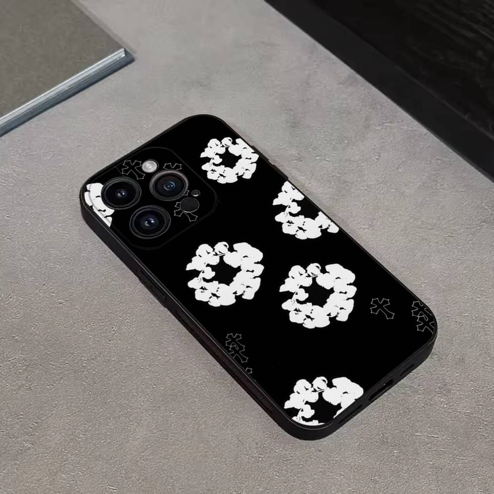 

Black Flower D-Denims T-Tears Phone Case For iPhone 16,15,14,13,12,11 Plus,Pro Max,XS,X,XR,SE,Mini,8,7,Soft Silicone Black Cover iPhone12mini