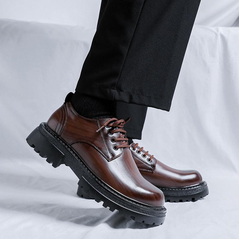 Kožené boty pánské ležérní společenské černé svatební boty britský styl platforma špičkové derby boty 6373-R