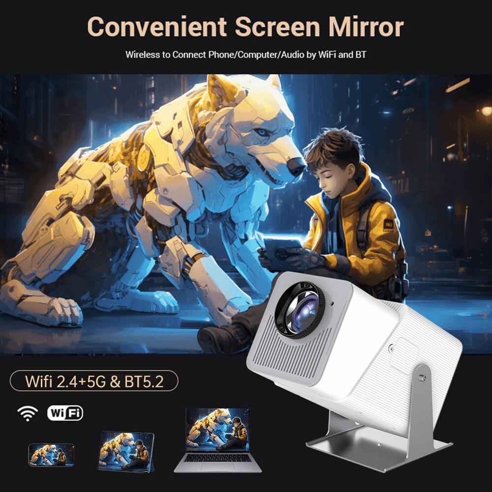 Proiettore 720P WiFi BT5.2 Sistema Android 11 Proiettore cinematografico girevole a 180 gradi con display da 220 pollici