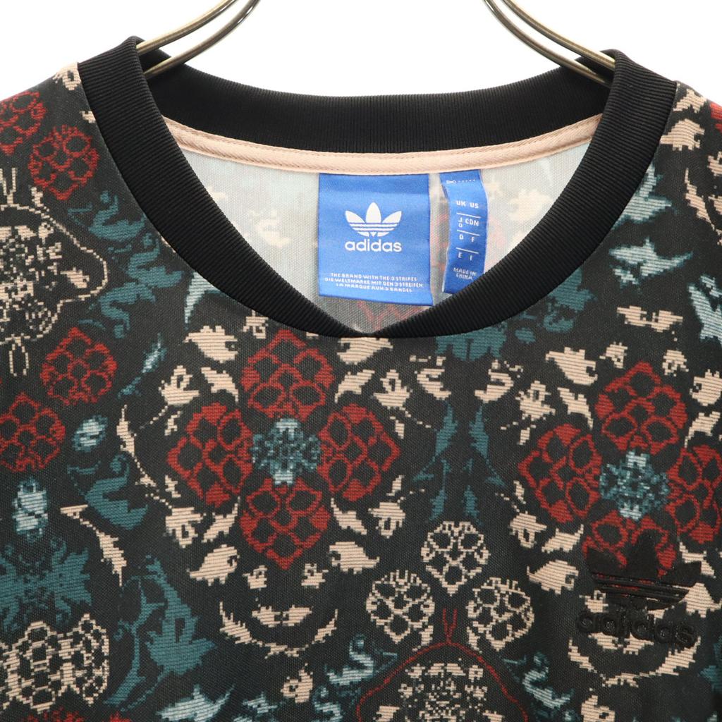 Adidas Originals Trefoil Logo Flower Print Short Sleeve T-shirt O Black Women Used
