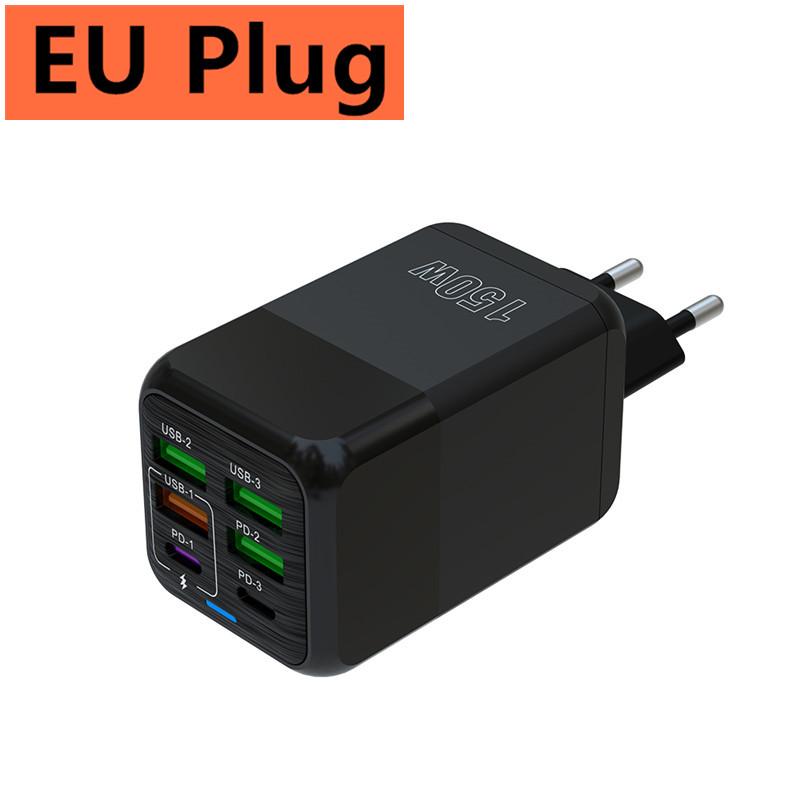 USB Phone Charger 150W 6 Ports PD Type C Fast Charge Wall Charger For iPhone 15 Samsung Xiaomi EU/US/UK Plug Phone Power Adapter