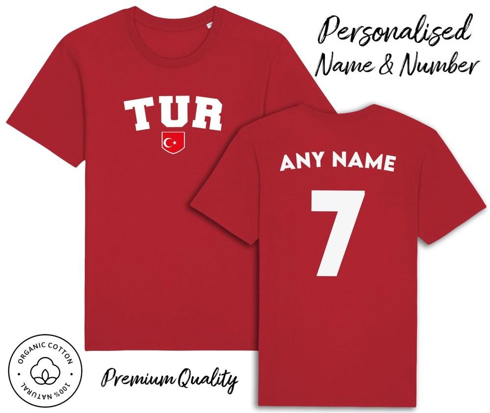 

Turkey TUR T-Shirt 2024 Personalised Name and No Adult Kids Baby, Football Euro 4XL
