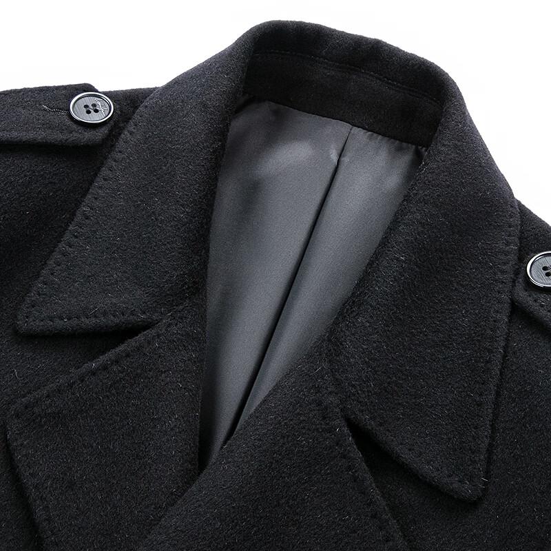 FAPAI Men's Loose Double-Breasted Wool & Silk Blend Winter Coat