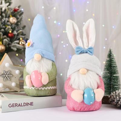 Pink-Eared Easter Bunny Gnome Plush Doll with Egg