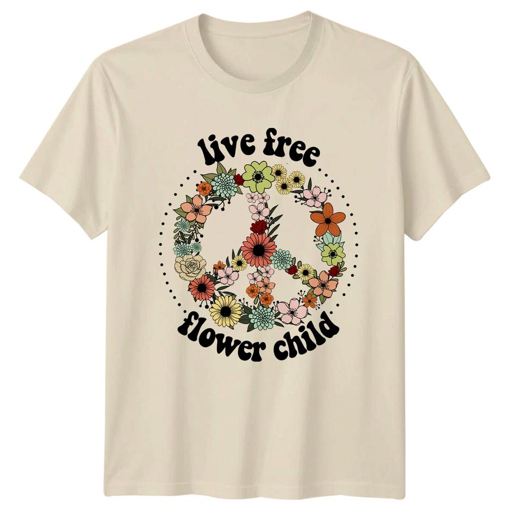 Live Free Flower Child Peace Sign Floral Nature T-Shirt