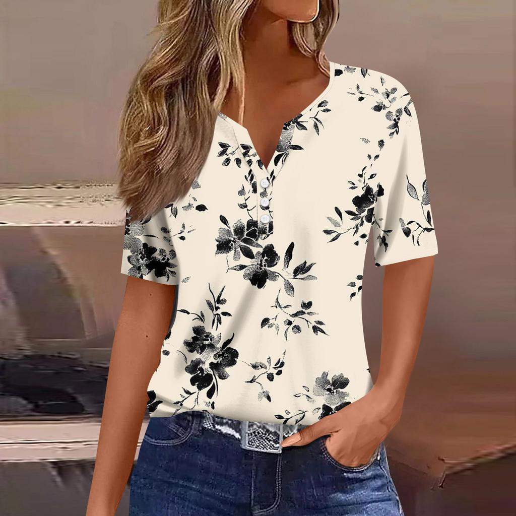 Women's Fashion Casual Short Sleeve Floral Print Top