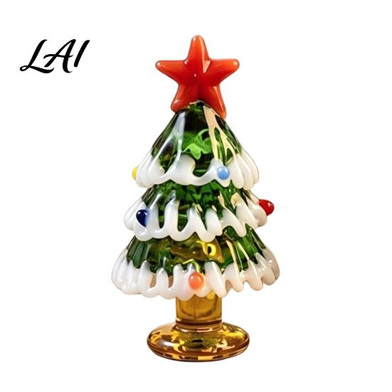 Solid Glass Craftsmanship Pieces Handmade Mini Christmas Tree Figurine Blown Tabletop Ornament with Decor Star Topper Desktop for Home Window Mantel