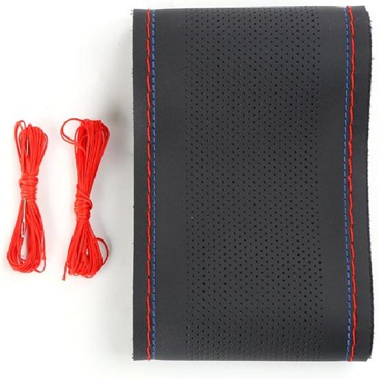 Leather Steering Wheel Cover, Universal Non-Slip Stitch On Wrap, DIY Black #2