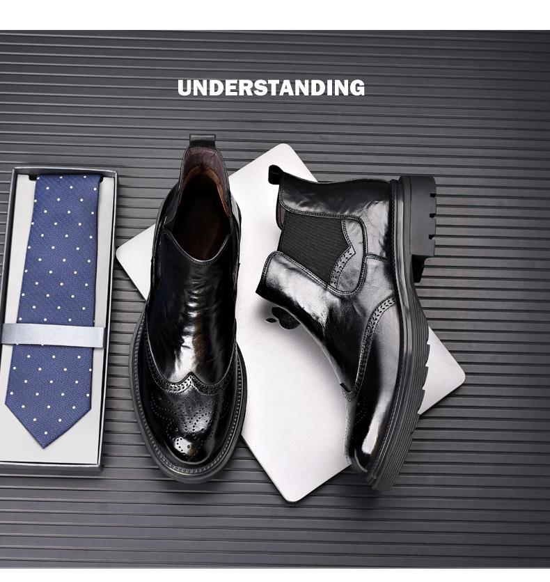 Men's Genuine Leather Chelsea Boots, Versatile Velvet-Lined Mid-Calf, Breathable, Trendy Snow & Martin Boots