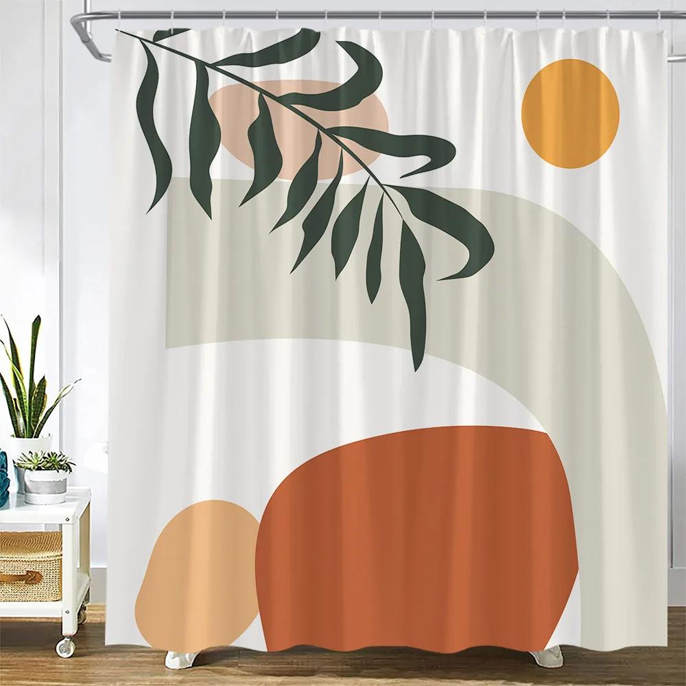 Boho Style Modern Shower Curtains Abstract Retro Geometric Rainbow Minimalist Art Waterproof Bathroom Decor Bathtub Screen