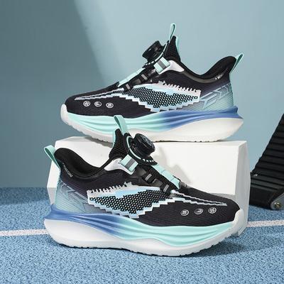 Youth Style Shoes Boys Running Shoes With Rotating Buckle Soft Sole Anti-Slip Breathable Mesh Sneakers Kids Ages 4-16
