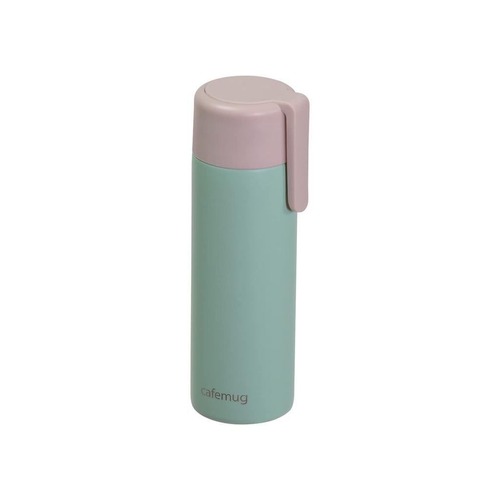 Pearl Metal Water Bottle, 130ml, Slim, with Clip, Insulated, Stainless Steel, Green, Cafe Mug HB-6260