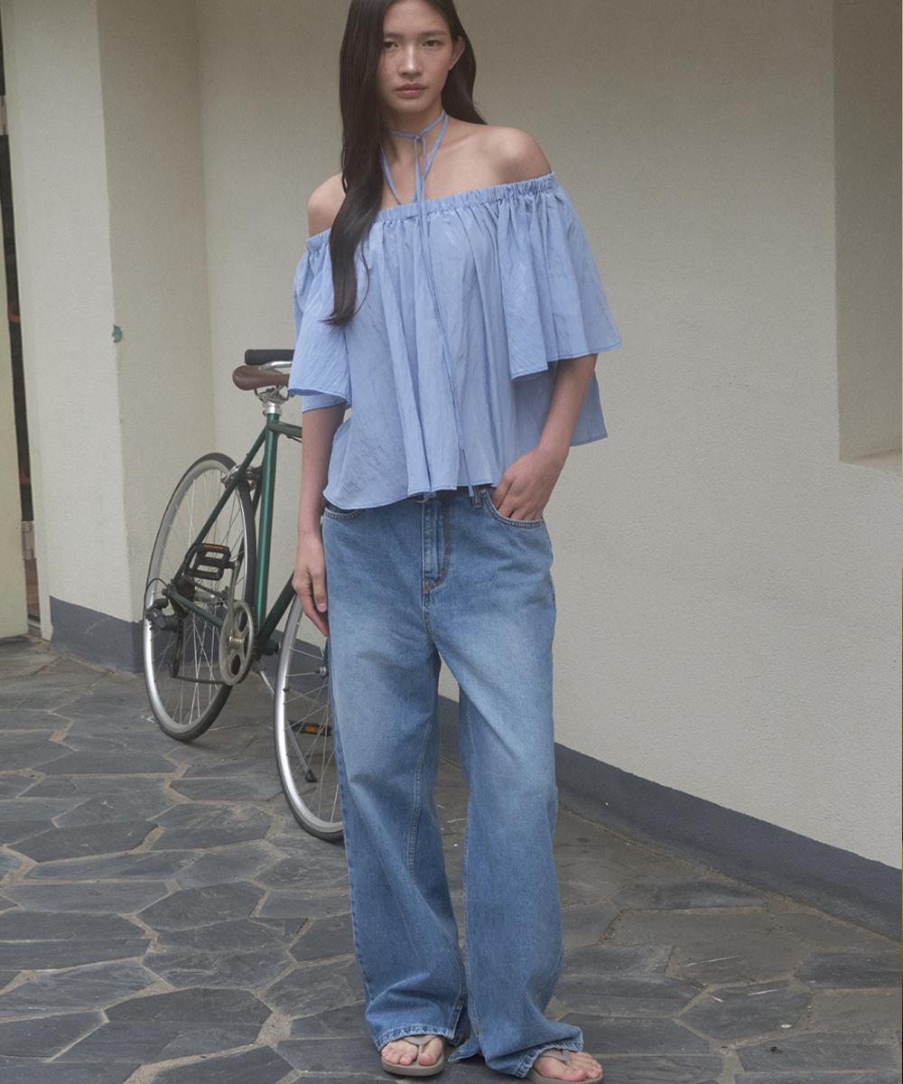 Sigreat Off-Shoulder Strap Blouse_Sky Blue Sky Blue/Free