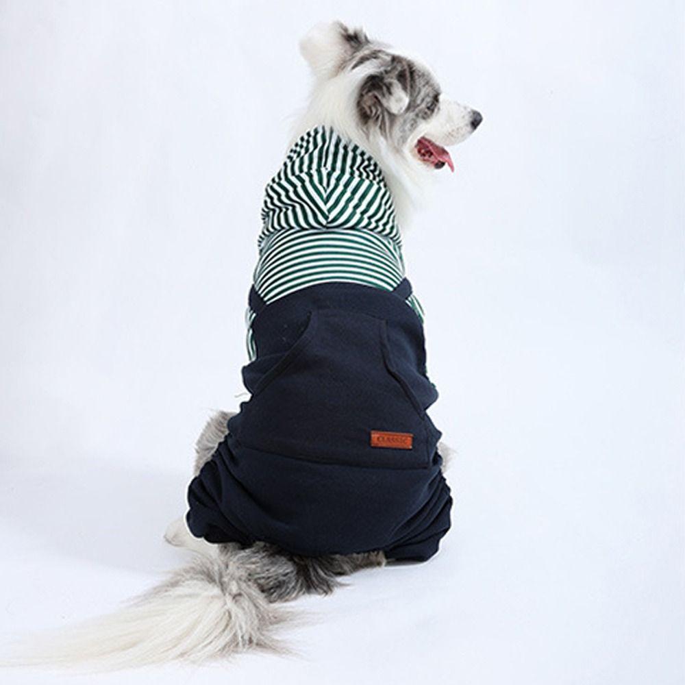 Pet Apparel Four Legged Pet Dog Jumpsuit Striped Warm Pet Sweatshirt Thickened Windproof Dog Pullover Hoodie Pet Supplies