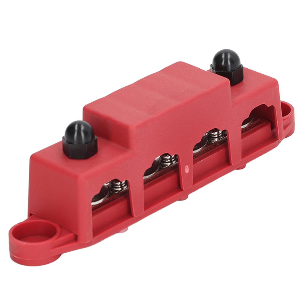 Blok rozdzielczy zasilania 4 zaciski z pokrywą szyna zbiorcza morska 38 cali do kamperów łodzi przyczep 12?48V Czerwony