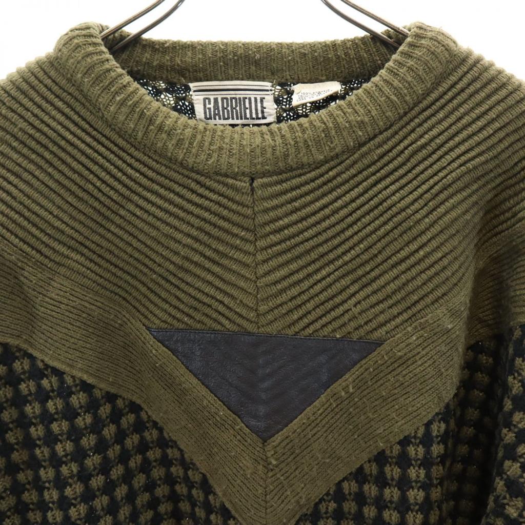 GABRIELLE 80er Jahre Old Overall Griff Langarmpullover S Khaki Strick Herren Gebraucht
