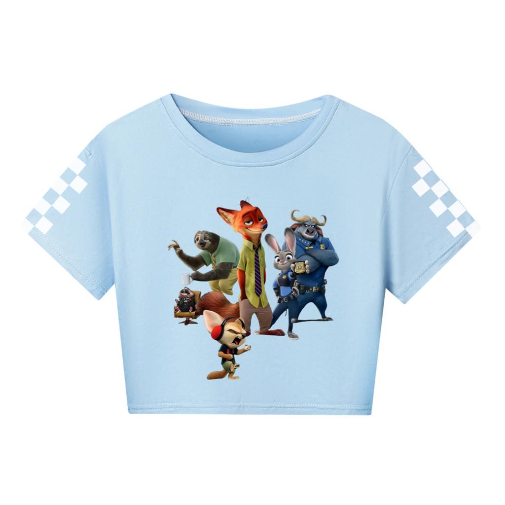 Fashionable Round Neck Short Sleeve Work Clothes Printed Tops For KID Summer Tops