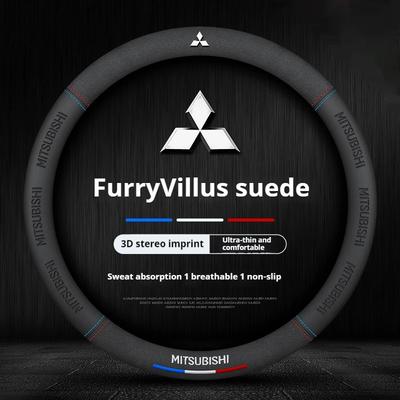 Car Suede 3D Coining Logo Antislip Steering Wheel Cover For Outlander Pajero Asx Colt Lancer EX Evolution L200 Triton