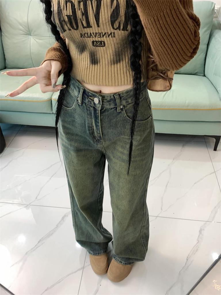 Women's Plus Size High Waist Retro Washed Wide Leg Jeans