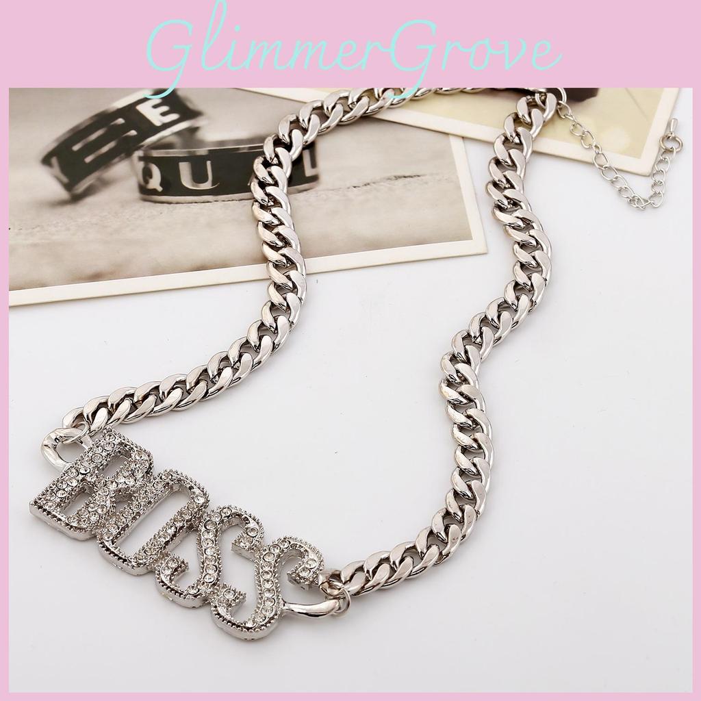Fashionable Rhinestone Decorated Metal Letter Women Necklace For Fashion Enthusiasts