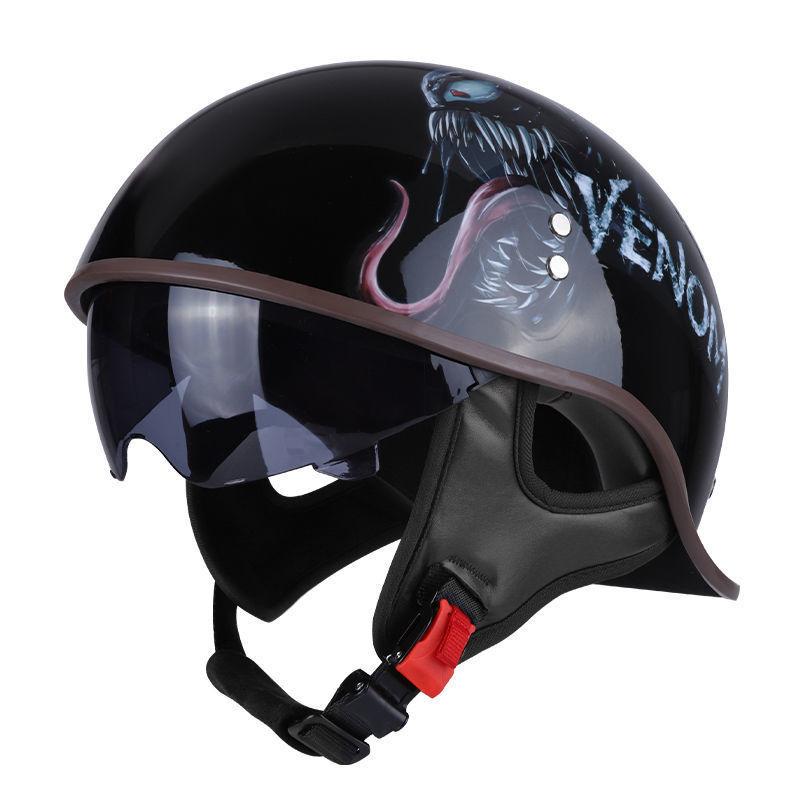 Motorcycle Helmet Men's Summer Half Helmet Retro Women's Electric Car, Locomotive Lightweight Scoop Helmet with Endoscope