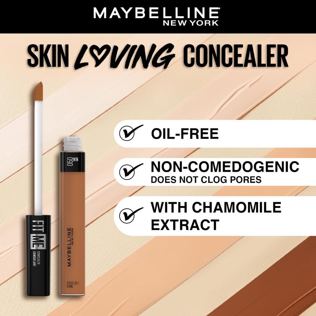 Maybelline New York Fit Me Concealer 50 Cafe 6.8ml Oil Free Liquid Makeup Full Coverage Matte Finish Dark Circles Blemishes Redness Corrector