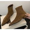 Womens Boots Temperament Pointed Toe Short Boots High Quality Suede Retro Ankle Booties Slim Fit Elastic Short Boots Botas Mujer