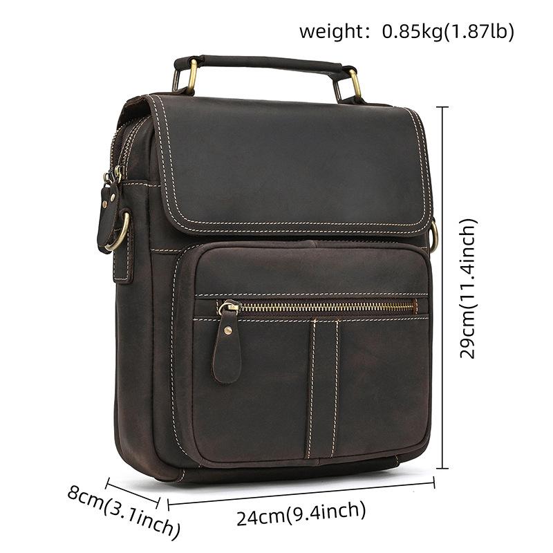 Men'S Genuine Leather Shoulder Bag Crazy Horse Leather Messenger Bag First Layer Cowhide Flip Shoulder Bag Casual Bag