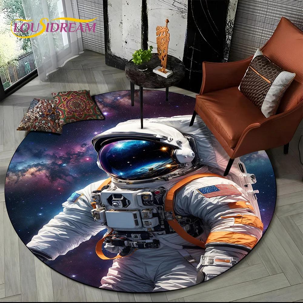 Astronaut Vesmír Kosmonaut 3D Vesmír Kreslený Kulatý Oblastní Koberec Kobereček pro Obývací Pokoj Ložnici Dětský Dekor, Podložka pro Domácí Zvířata Protiskluzová