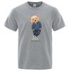 Gentleman Mr. Teddy Bear Nice Guy Prints Men Short Sleeve Street Cotton T-Shirts Loose Oversized Clothing Casual Breathable Tees