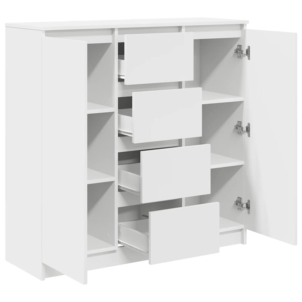 White Sideboard with Drawers 100.5 X 35 X 98.5 Cm Engineered Wood