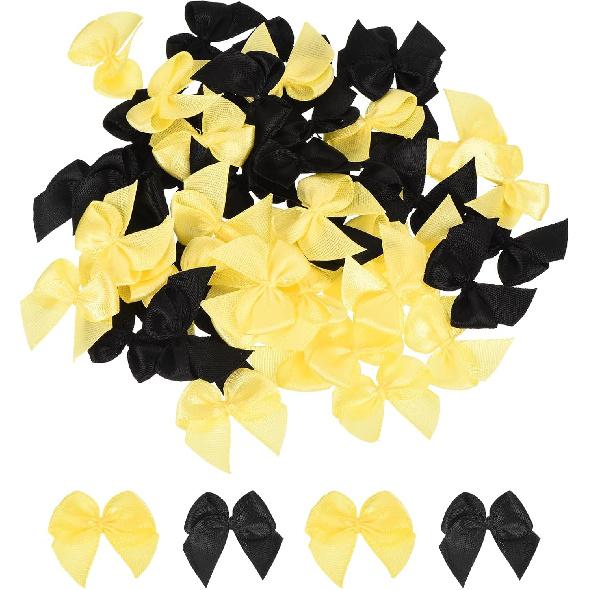 MECCANIXITY 50Pcs Mini Ribbon Bow 1" Mini Fabric Satin Ribbon Flower Bows for Craft DIY Sewing Wedding Birthday Party Pink & Blue