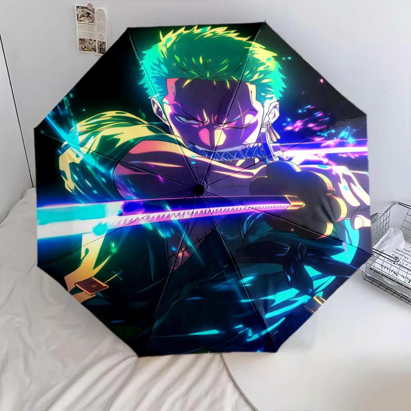 1 Stück Automatischer Faltregenschirm - Roronoa Zoro Muster Tragbares faltbares Design mit 8 Speichen Weihnachts-Geburtstagsgeschenke