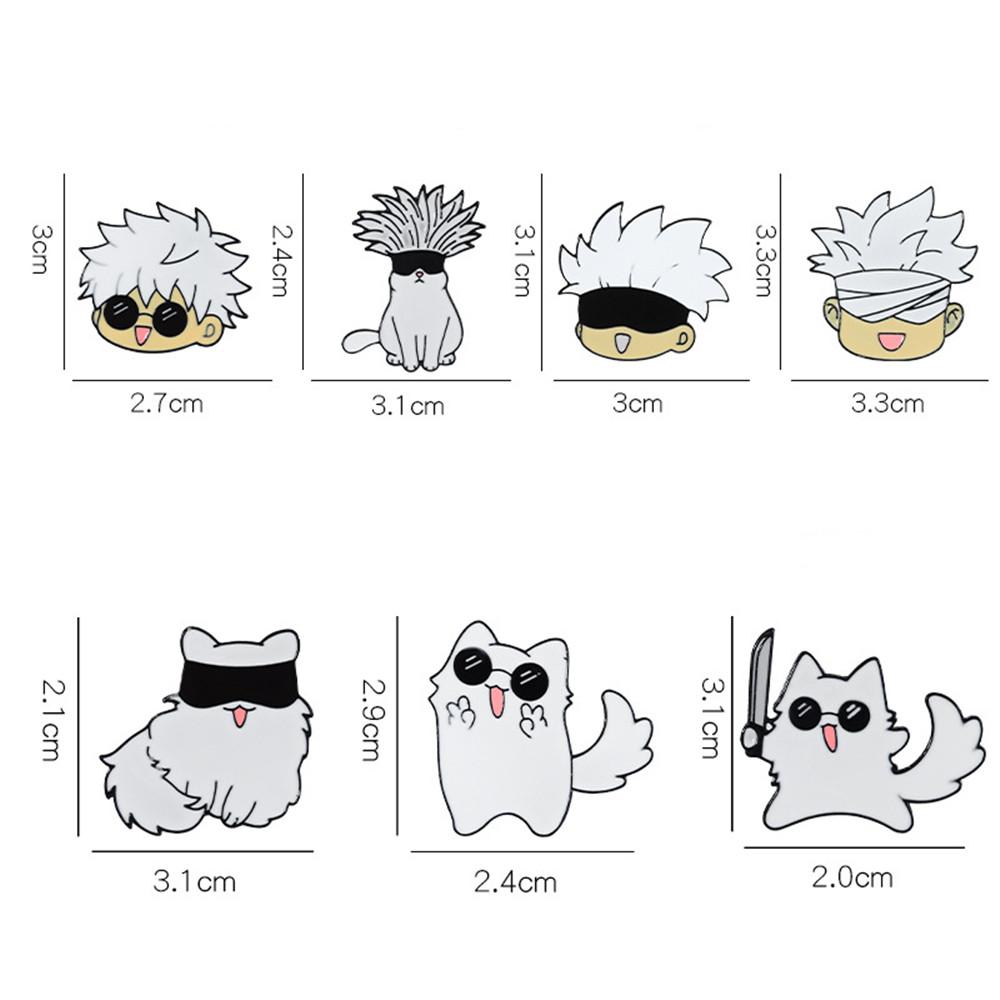 7 Stück/Set Gojo Satoru und Katze Emaille-Anstecker Anime-Charakter Augenmaske Manga-Anstecknadeln Abzeichen Metall-Anstecker für Rucksack Revers Schmuckzubehör