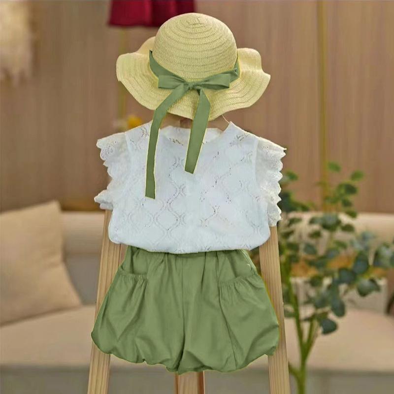 Summer Girls Lace Vest And Bud Shorts Set Fashionable Baby Two Piece Outfit 80