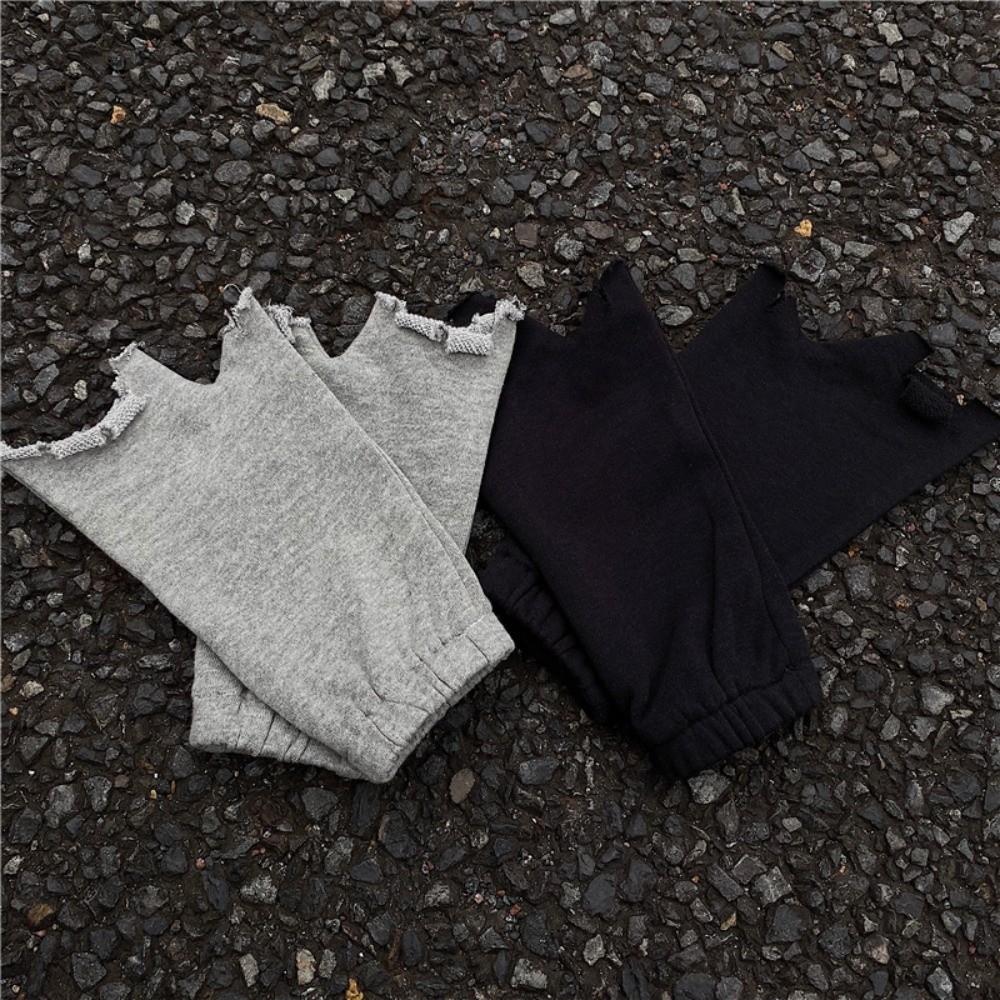 

Hip-hop Grunge Style Fingerless Gloves Punk Ripped Mittens Irregular Tear-edge Gloves Streetwear чорний