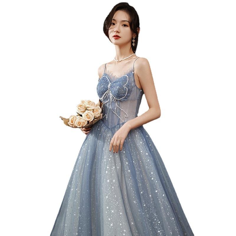 Evening dress 1011 new temperament evening dress blue can usually wear toast clothes dignified host annual meeting evening dress