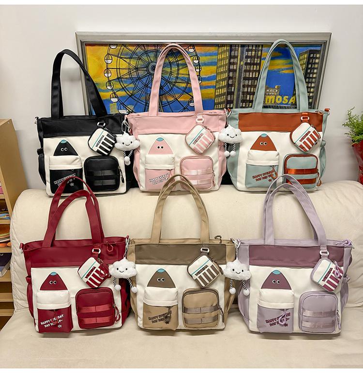 Color-Block Korean Style Large Capacity Crossbody Tote Bag for Students