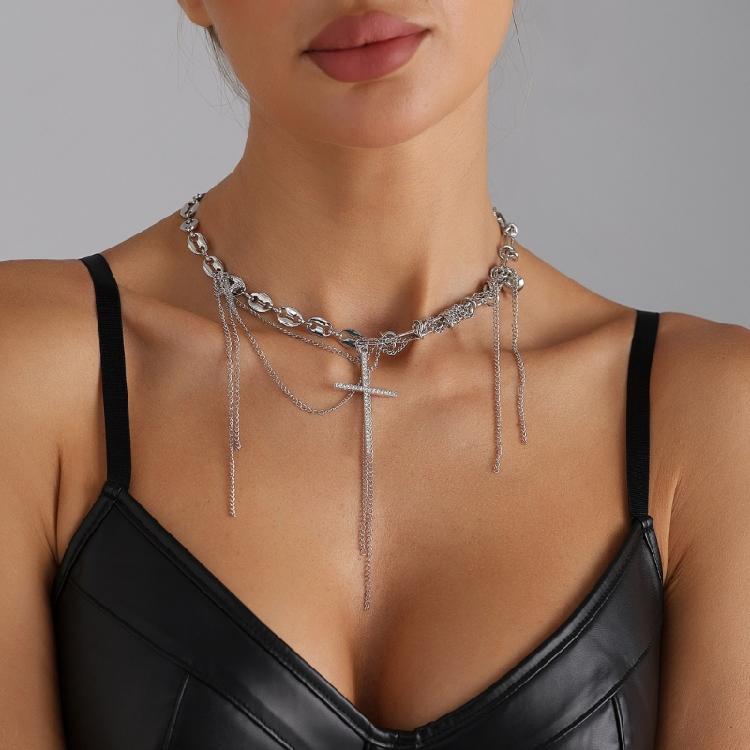 Elegant Religious Inspired Fringe Crucifix Necklace Alloy Collarbone Chain Perfect For Daily Use Evening Parties