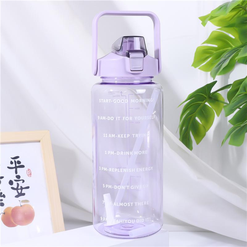 2000ml Frosted Gradient Sports Water Bottle with Handle & Straw, Large Capacity Plastic Cup