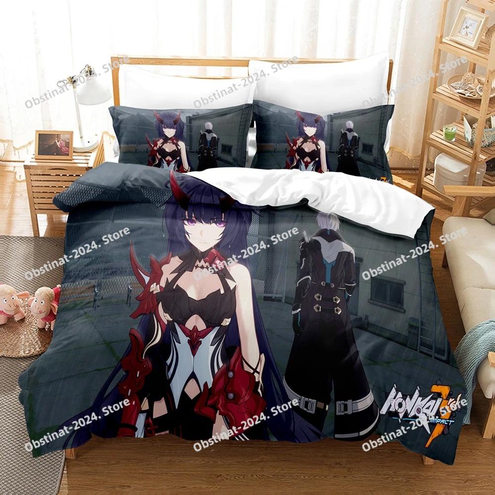 Honkai Impact 3rd Bedding Set Printed Duvet Cover Sheet Pillowcase Soft Quilt Cover Full Queen King Size 3D Print Kawaii Anime