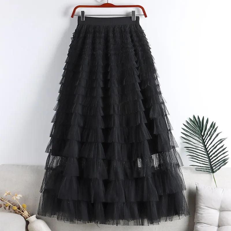 Damen Frühling/Herbst Netzrock High-Waist Schlankmachender A-Linien-Rock mit Drapierung Faltenrock