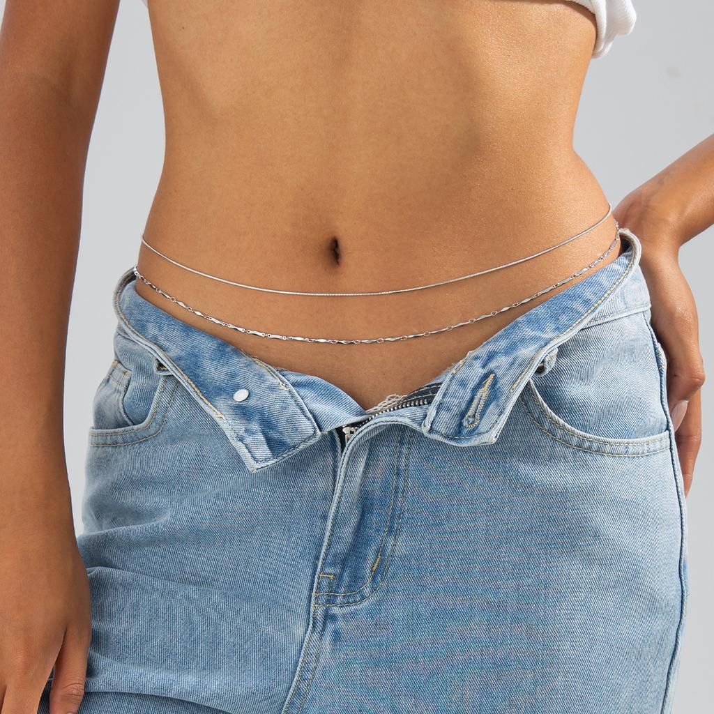 Hip-Hop Style Metal Sequined Snake Bone Waist Chain Set, Sexy Geometric Copper Bead Chain Body Chain