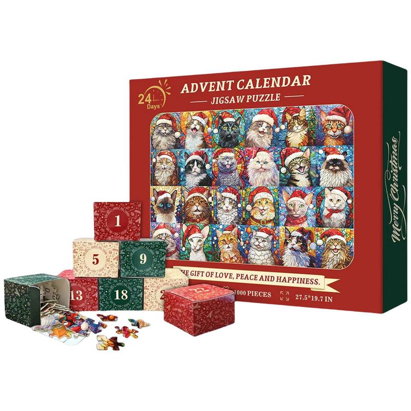Advent Calendar 2025 Christmas Jigsaw Puzzles 24 Days Christmas Countdown Calendar Christmas Cats Jigsaw Gift Family Game Puzzle