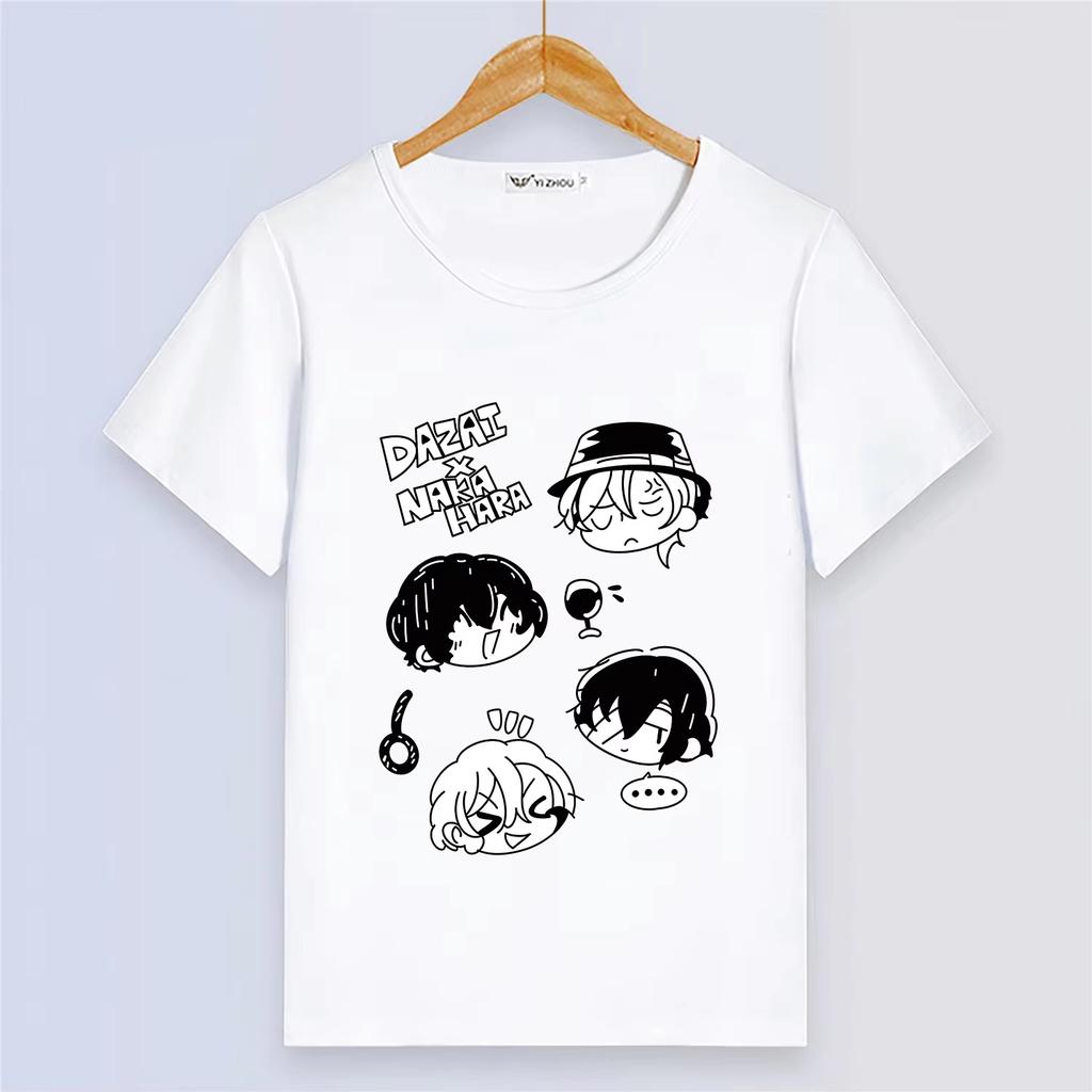 Anime Stray Dogs Damen Kurzarm Digitaldruck Weiß Sommer Cartoon Top Partner Outfit Cosplay Atmungsaktiv Damen und Herren T-Shirt