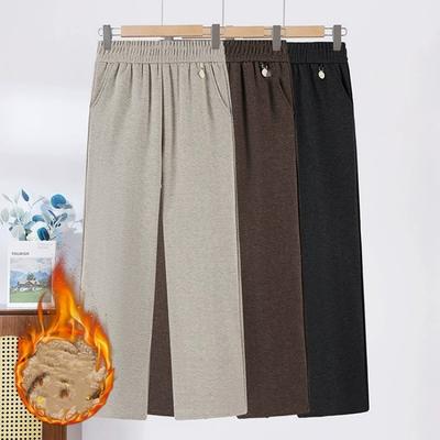 Middle-aged and Elderly Mother Pants Autumn and Winter High-waisted Straight-leg Trousers Grandma Pants Trousers Thickened