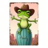 Funny Cowboy Frog Metal Wall Art Poster Vintage Western Decor for Bathroom Living Room